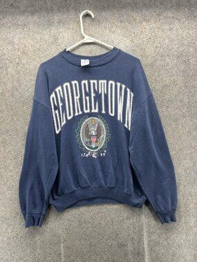 Vintage Georgetown Hoyas Sweatshirt Mens Large Blue NCAA Basketball SAND USA 90s